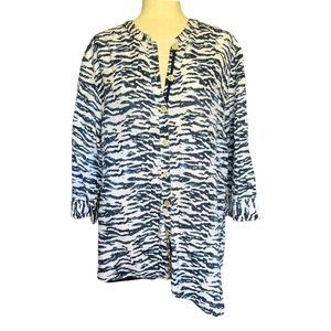SALE! Jones New York Navy Linen Tiger Stripe Tunic Size XL